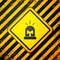 Black Flasher siren icon isolated on yellow background. Emergency flashing siren. Warning sign. Vector Royalty Free Stock Photo