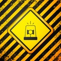 Black Flasher siren icon isolated on yellow background. Emergency flashing siren. Warning sign. Vector Royalty Free Stock Photo