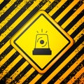 Black Flasher siren icon isolated on yellow background. Emergency flashing siren. Warning sign. Vector Royalty Free Stock Photo