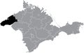 Locator map of the CHORNOMORSKE RAION, CRIMEA