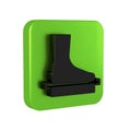 Black Flat foot icon isolated on transparent background. Green square button.