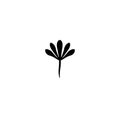 Black flat icon of dandelion flower with curved sprig. Big Bloom with big shabby petals. Isolated on white