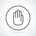 Black flat icon gesture hand of a human stop, palm.