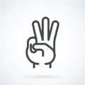 Black flat icon gesture hand of a human three fingers
