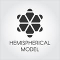 Black flat icon of hemispherical model. Pictograph of chemical series. Half-sphere molecular label. Vector logo