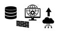 Black flat icon set of database server firewall computer network cloud upload connection technology concept Royalty Free Stock Photo