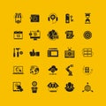 Black flat icons set. Business object, office tools.