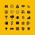 Black flat icons set. Business object, office tools.