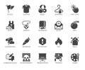 20 black flat icons on sports, lifestyle, hobbies, online shopping and education theme. Vector isolated