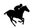 Black flat image of a horse jockey on a white background