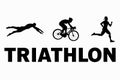 Black flat logo triathlon. Vector figures triathletes on a white background. Swimming, cycling and running symbol Royalty Free Stock Photo