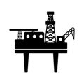Black flat offshore drilling platform with a helipad vector icon