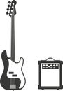 Black flat silhouette of an electric guitar with a speaker. Royalty Free Stock Photo