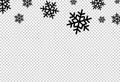 Black flat snowflakes  falling  from top ,Christmas decoration isolated  on png or transparent  background, space for text, sale Royalty Free Stock Photo