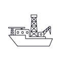 Black flat vector outline drillship icon isolated; drillship wit Royalty Free Stock Photo