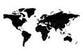 Black flat world map silhouette. Simplified controur. Vector illustration