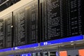 Frankfurt, Germany - January 2022: black scoreboard, schedule of aircraft flights on electronic scoreboard, travelling covid-19