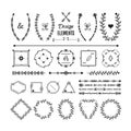 Black floral banner emblems, dividers, and arrows icons design elements set on white Royalty Free Stock Photo