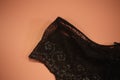A black floral lace luxury elegance women cheeky panty on pink background.