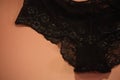 Black floral lace luxury women panty on pink background. Royalty Free Stock Photo