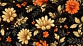 a black floral ornament in a retro style. Showcase intricate flower and curl motifs, evoking a sense of vintage charm