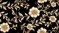 a black floral ornament in a retro style. Showcase intricate flower and curl motifs, evoking a sense of vintage charm