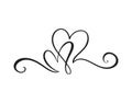 Black Flourish vintage Vector divider Valentines Day Hand Drawn Calligraphic Two Hearts. Calligraphy Holiday Royalty Free Stock Photo