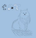 Black fluffy cat. Favorite pet with a sly look is siitting. Hand drawn sketchy vector illustration