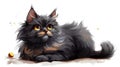 Black fluffy cat with yellow eyes and toy ball Royalty Free Stock Photo