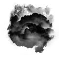 Black fluffy cloud of smoke isolated over white background