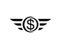 black Flying Dollar sign with wings isolated Vector illustration