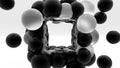 Black and fogy glass soft spheres on gray back 3d Royalty Free Stock Photo