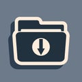 Black Folder download icon isolated on grey background. Long shadow style. Vector Royalty Free Stock Photo