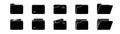 Black folder icon. Computer document. File icon in folder. Open folder with paper. Document symbol in black. Stock vector