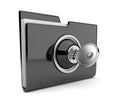 Black folder and lock. Data security concept. 3D