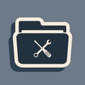 Black Folder and tools or settings icon isolated on grey background. Folder with wrench and screwdriver sign. Computer Royalty Free Stock Photo