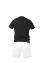 Black football shirt with white shorts