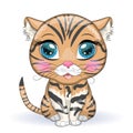 Black footed cat with beautiful eyes in cartoon style
