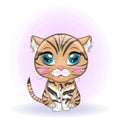 Black footed cat with beautiful eyes in cartoon style