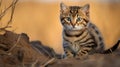 Black-footed cat Felis nigripes is the smallest cat found in Africa Royalty Free Stock Photo