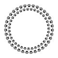 Black pawprints animals circle icon or frame vector design template. Royalty Free Stock Photo