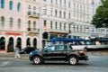 Black Ford Ranger Wildtrak Fast Drive In Summer City Street. The Third-generation Ford Ranger