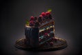 Black Forest Cake on black background created with generative AI technology Royalty Free Stock Photo