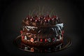 Black Forest Cake on black background created with generative AI technology Royalty Free Stock Photo