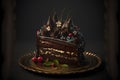 Black Forest Cake on black background created with generative AI technology Royalty Free Stock Photo