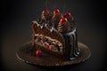 Black Forest Cake on black background created with generative AI technology Royalty Free Stock Photo