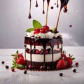 Black Forest cake, chocolate dessert with cream and fruit