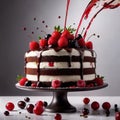 Black Forest cake, chocolate dessert with cream and fruit