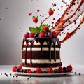 Black Forest cake, chocolate dessert with cream and fruit