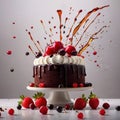 Black Forest cake, chocolate dessert with cream and fruit